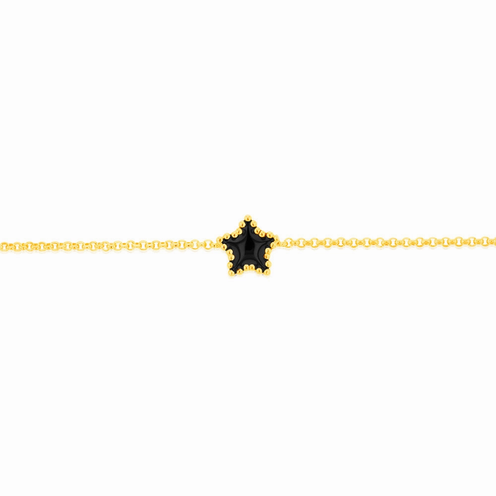 Sterling Silver Gold Plated Black Enamel Star 17 3cm Bracelet