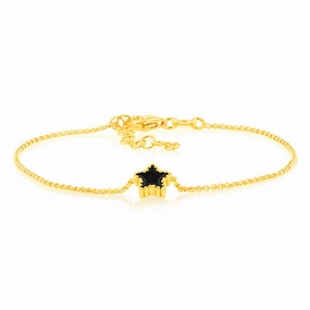 Sterling Silver Gold Plated Black Enamel Star 17 3cm Bracelet