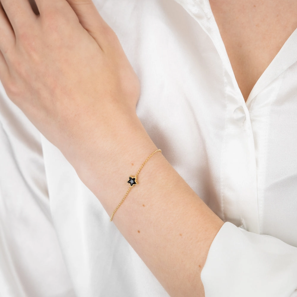 Sterling Silver Gold Plated Black Enamel Star 17 3cm Bracelet