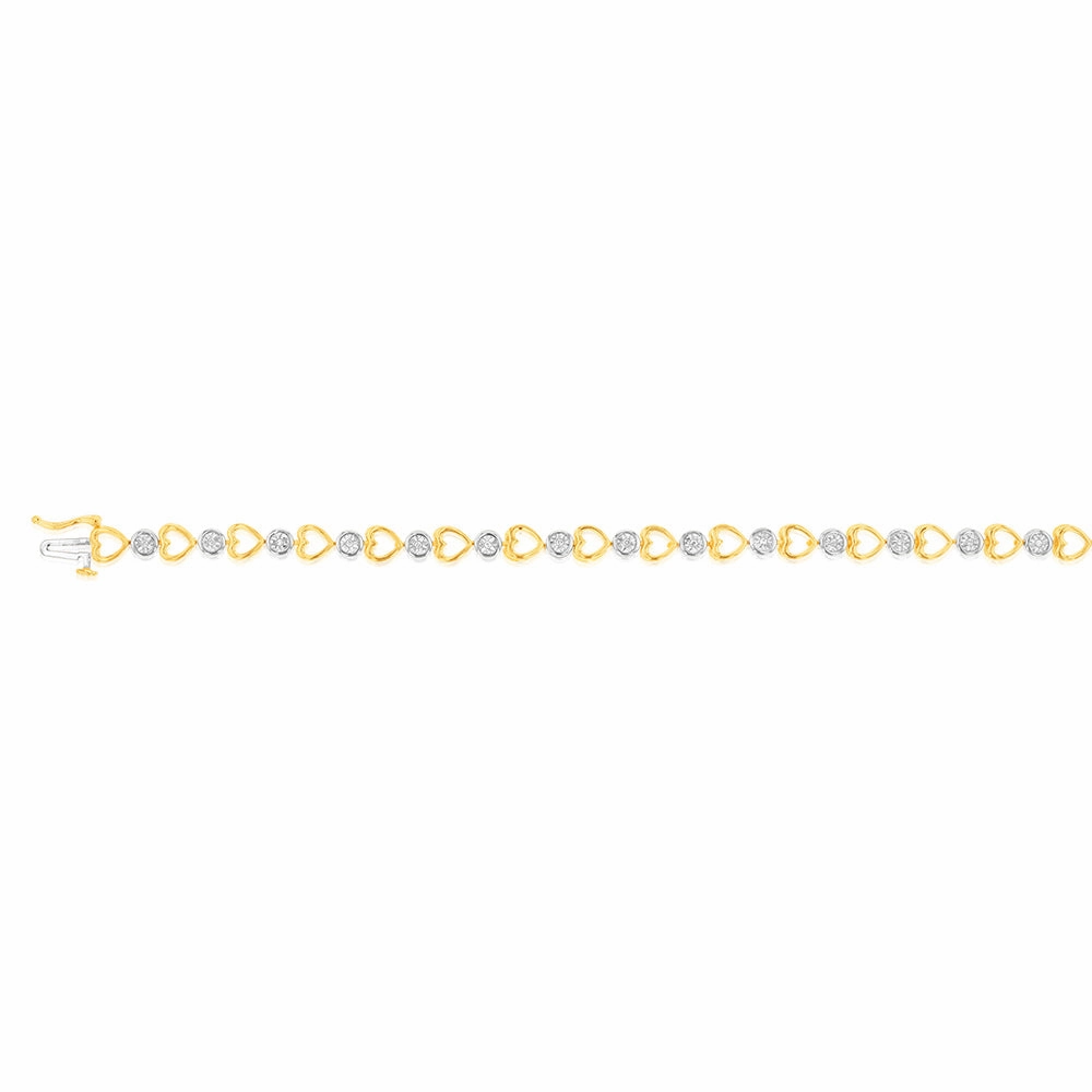 Sterling Silver Gold Plated Diamond Bracelet with Heart Design