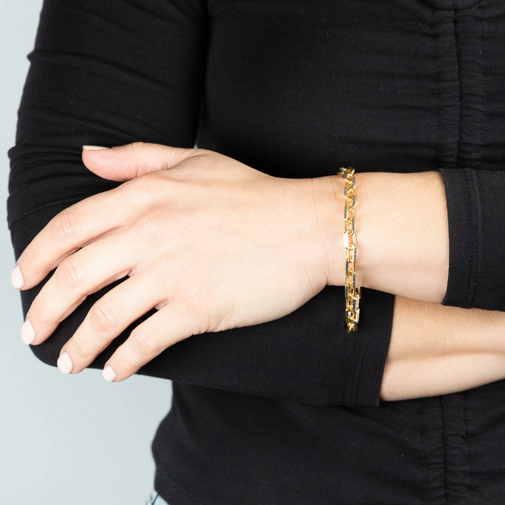 Sterling Silver Gold Plated Fancy 180 Gauge 19cm Bracelet