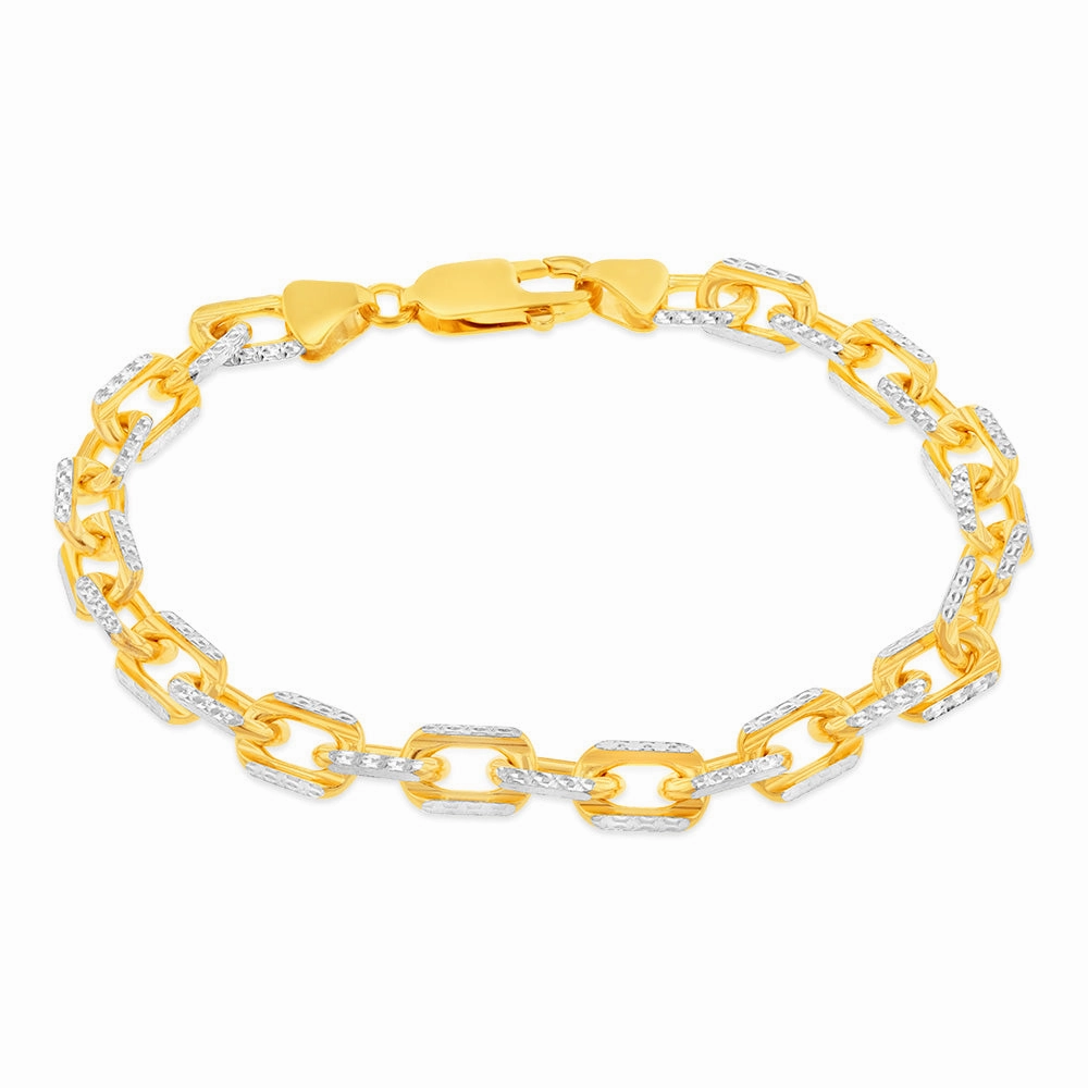 Sterling Silver Gold Plated Fancy 180 Gauge 19cm Bracelet