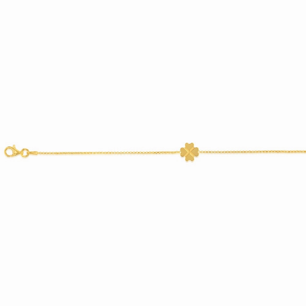 Sterling Silver Gold Plated Four Leaf Clover 19cm Bracelet