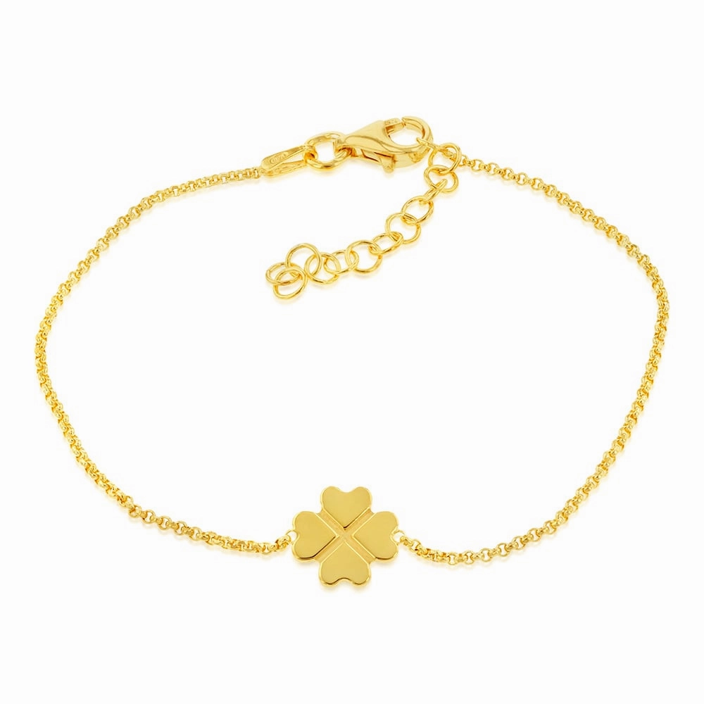 Sterling Silver Gold Plated Four Leaf Clover 19cm Bracelet