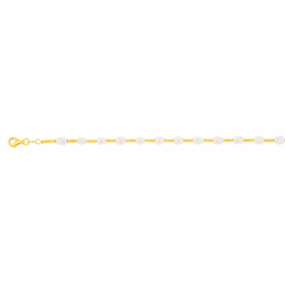 Sterling Silver Gold Plated Fresh Water Pearl And Gold Beads 17 2cm Bracelet