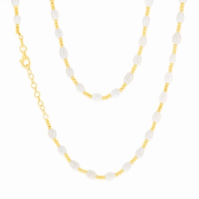 Sterling Silver Gold Plated Fresh Water Pearl And Gold Beads 40 3cm Chain