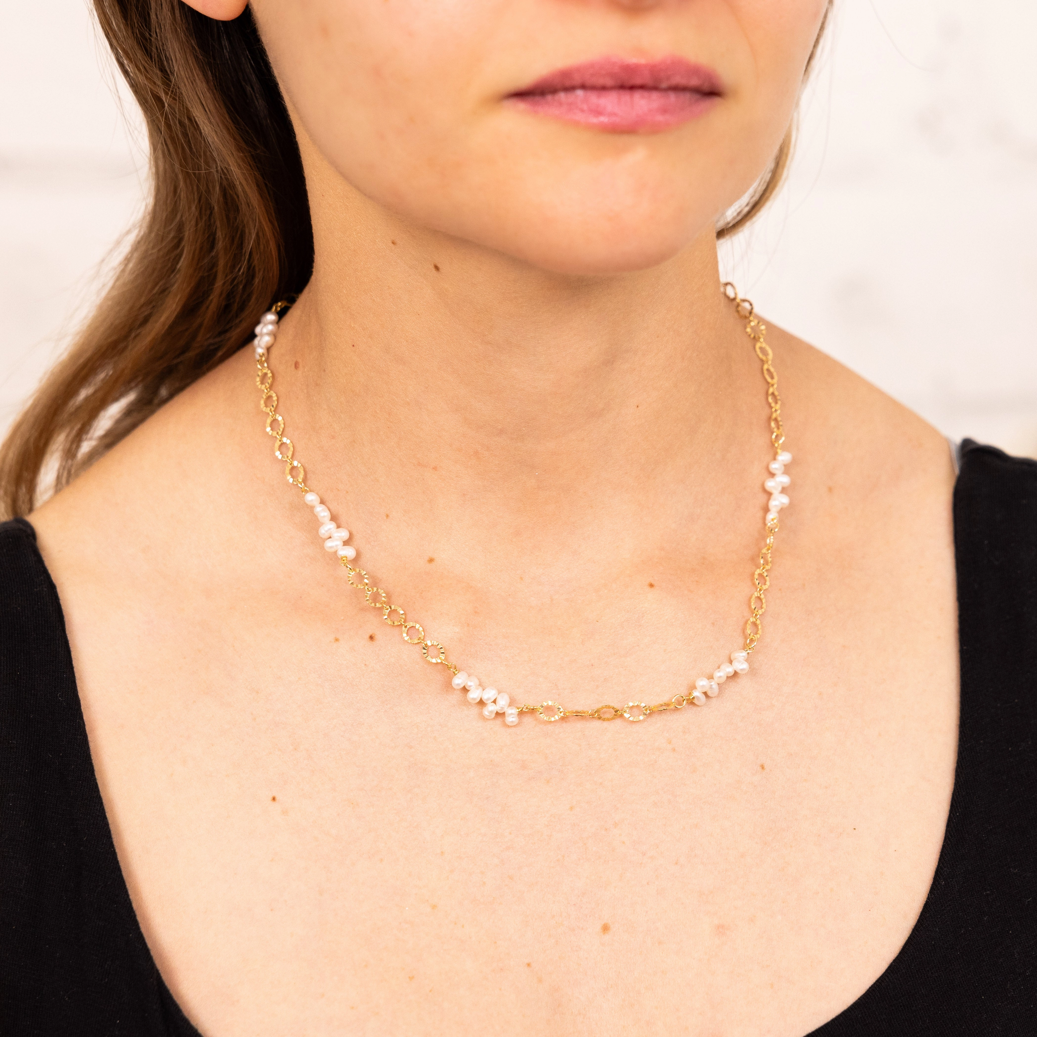 Sterling Silver Gold Plated Fresh Water Pearls And Fancy Links 42 3cm Chain