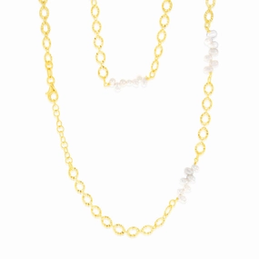 Sterling Silver Gold Plated Fresh Water Pearls And Fancy Links 42 3cm Chain