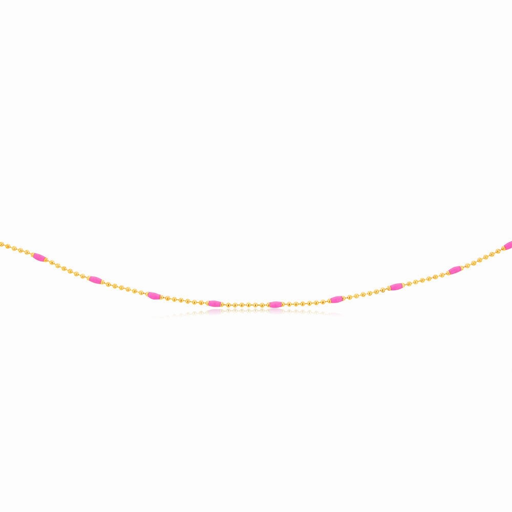Sterling Silver Gold Plated Pink Enamel Bead 45cm Chain