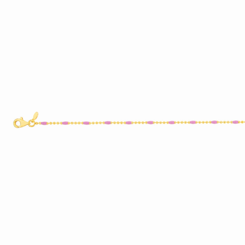 Sterling Silver Gold Plated Pink Enamel Beads 19cm Bracelet