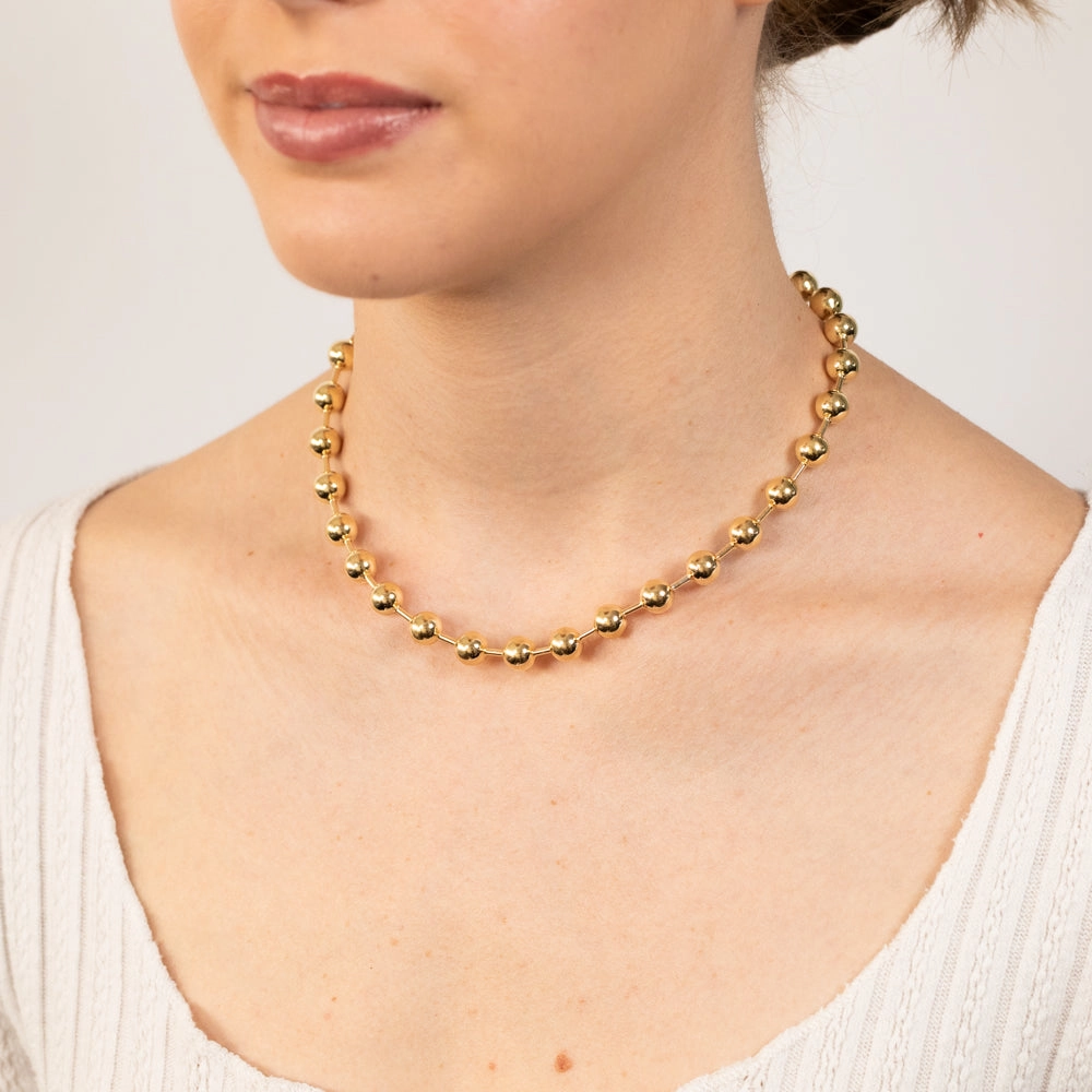 Sterling Silver Gold Plated Polished Ball 38 8cm Chain