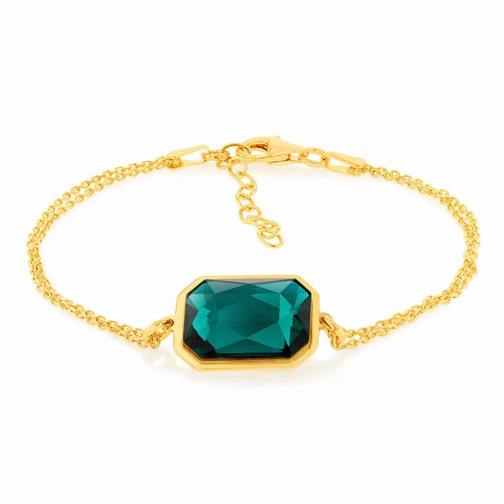 Sterling Silver Gold Plated Rectangle Emerald Green Crystal 16 3cm Bracelet