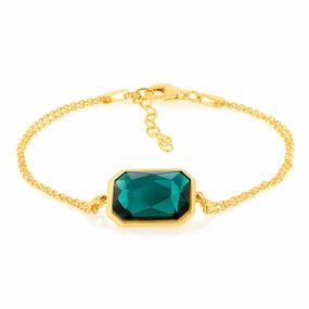 Sterling Silver Gold Plated Rectangle Emerald Green Crystal 16 3cm Bracelet