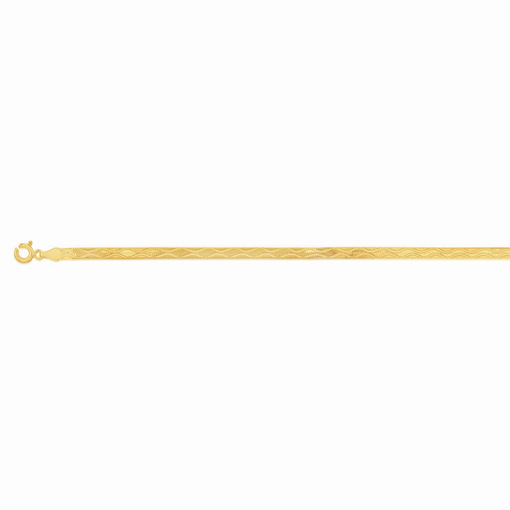 Sterling Silver Gold Plated Textured 4mm Herringbone 19cm Bracelet