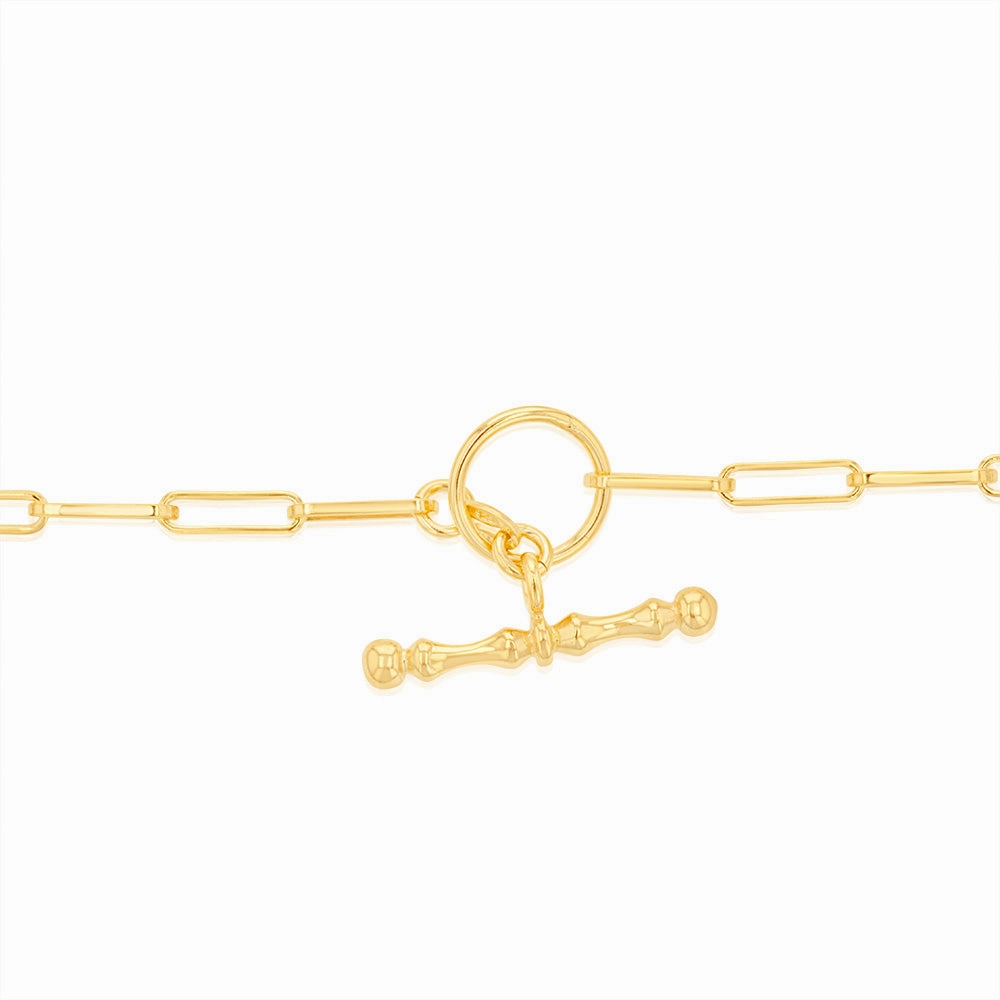 Sterling Silver Gold Plated Toggle Bar Paperclip 45cm Chain