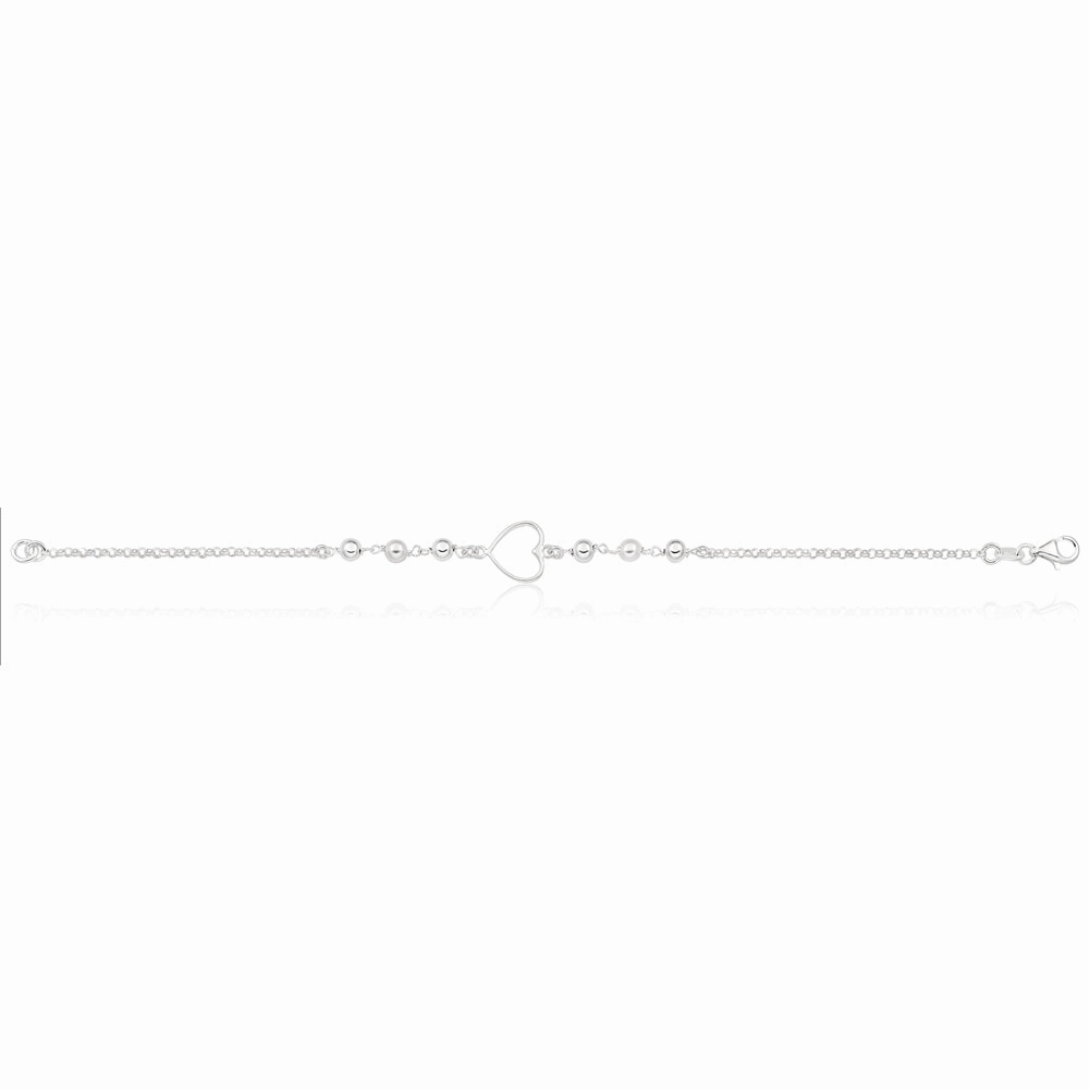 Sterling Silver Heart and Simulated Pearl Fancy Bracelet 19cm