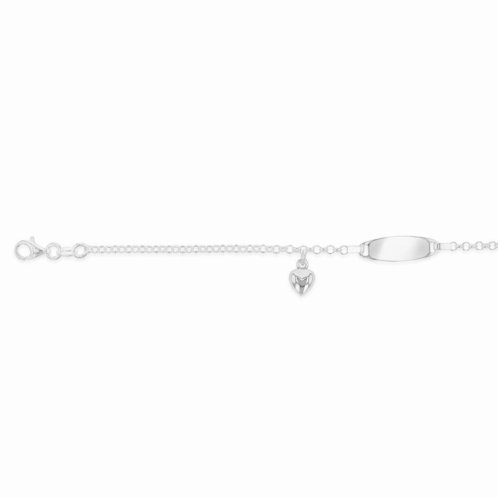 Sterling Silver Heart Charm Belcher ID 18cm Bracelet