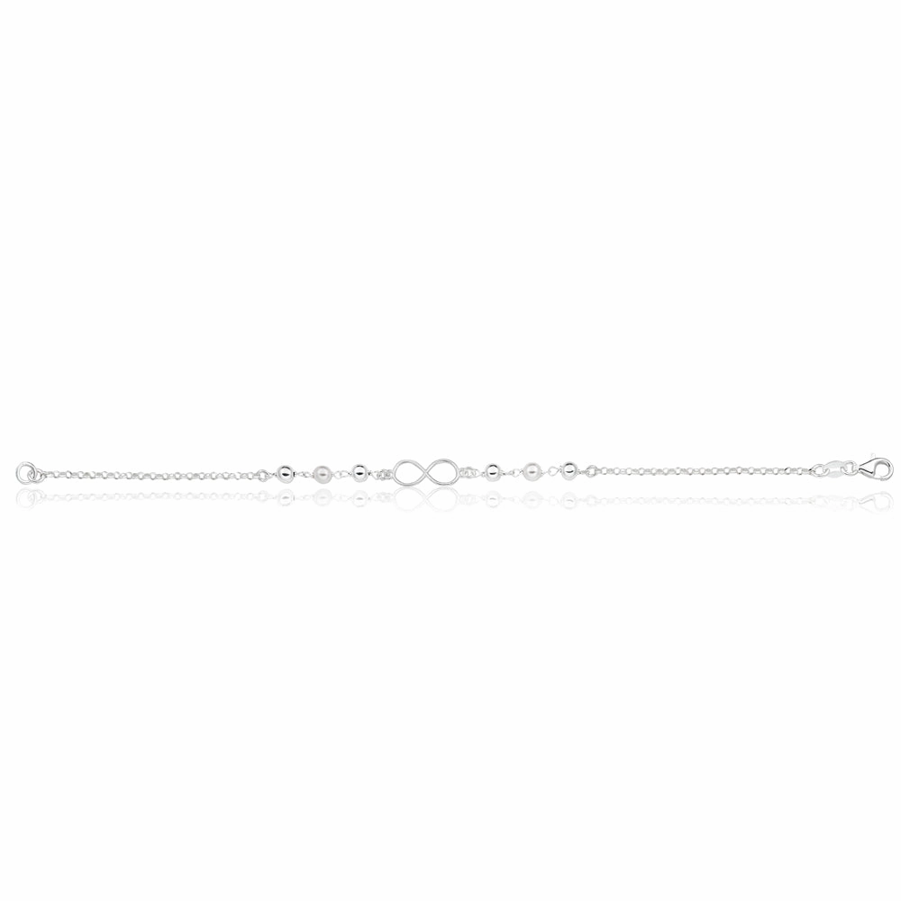 Sterling Silver Infinity and Simulated Pearl Fancy Bracelet 19cm