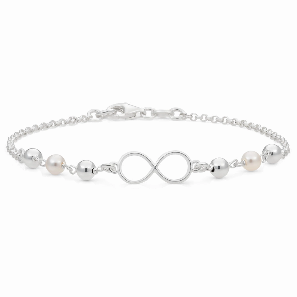 Sterling Silver Infinity and Simulated Pearl Fancy Bracelet 19cm
