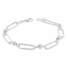Sterling Silver Link And Ball Fancy 19cm Bracelet