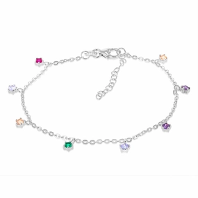 Sterling Silver Multicolour Charm 19cm Bracelet