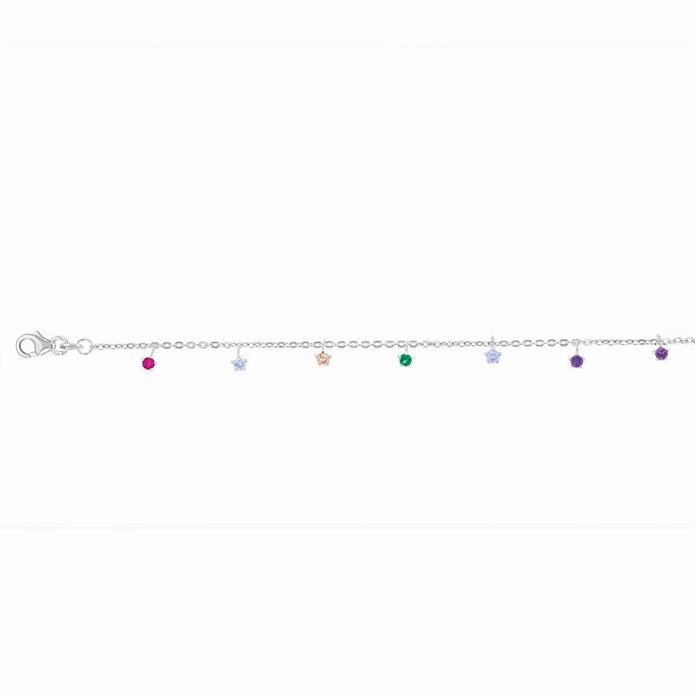 Sterling Silver Multicolour Charm 19cm Bracelet