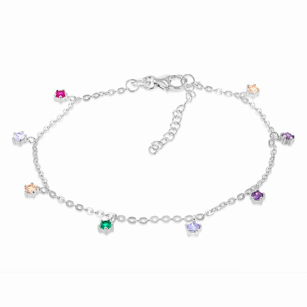 Sterling Silver Multicolour Charm 19cm Bracelet