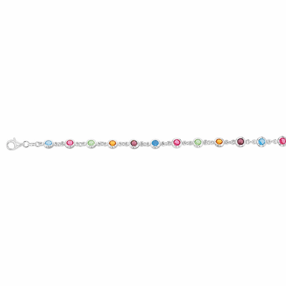 Sterling Silver Multicolour Stones 19cm Bracelet