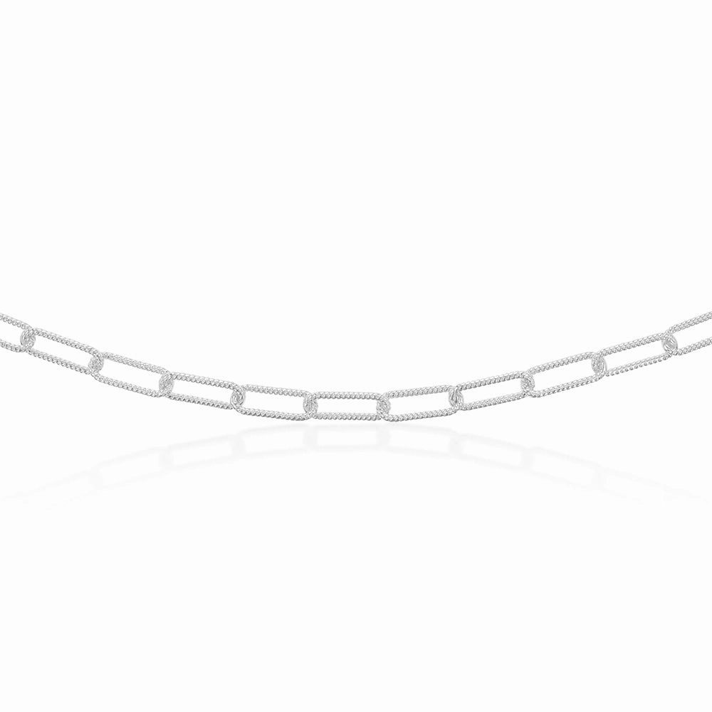 Sterling Silver Patterned Paperclip 140 Gauge 45cm Chain