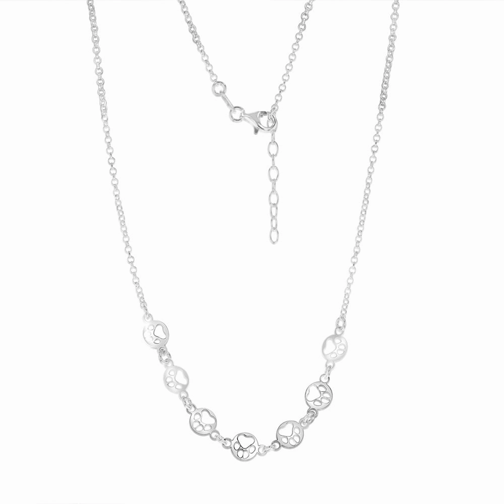 Sterling Silver Paw Mark Discs On 45cm Chain