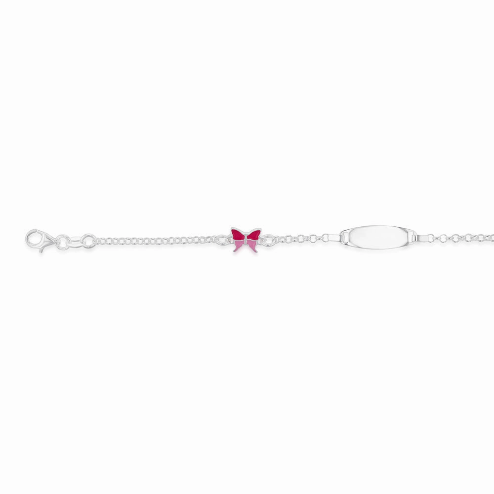 Sterling Silver Pink Butterfly Fancy ID 16cm Baby Bracelet