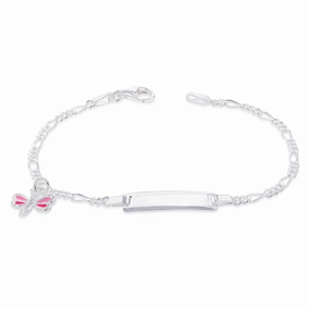 Sterling Silver Pink Dragonfly On Figaro ID 16cm Baby Bracelet