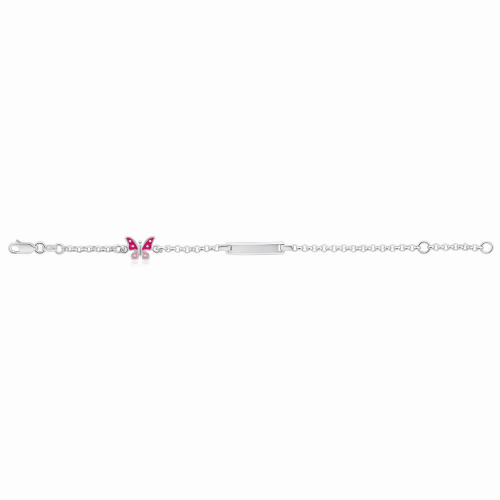 Sterling Silver Pink Enamel Butterfly 16.5cm Bracelet