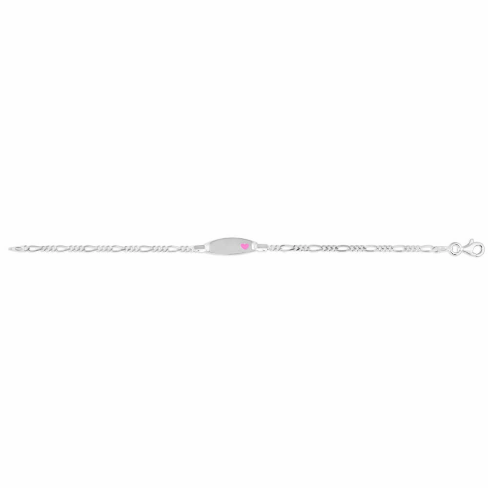 Sterling Silver Pink Enamel Heart ID 16cm Bracelet