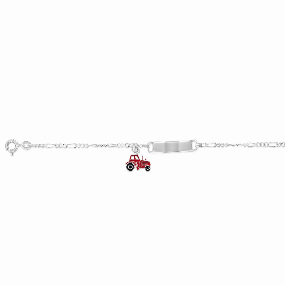 Sterling Silver Red Car ID Figaro 16cm Baby Bracelet
