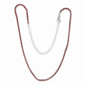Sterling Silver Red Cubic Zirconia On 32 10cm Chain