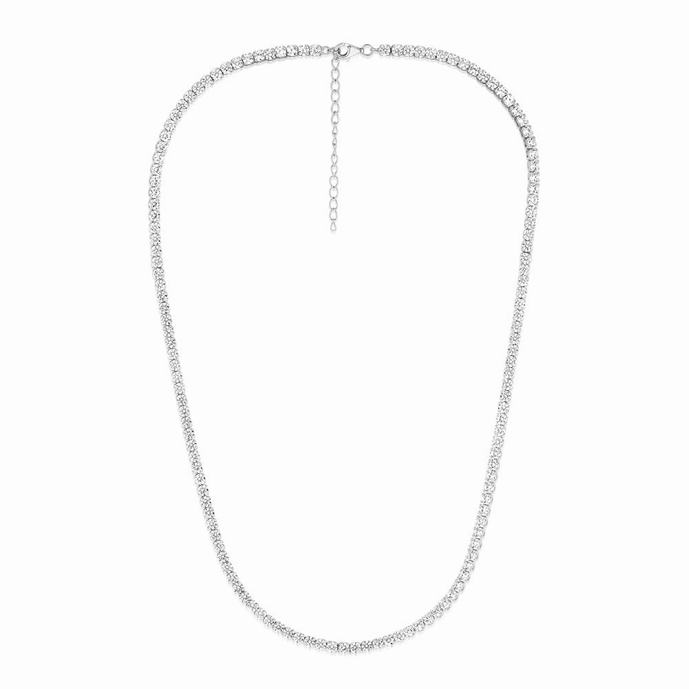 Sterling Silver Rhodium Plated 3mm Cubic Zirconia 45cm Chain