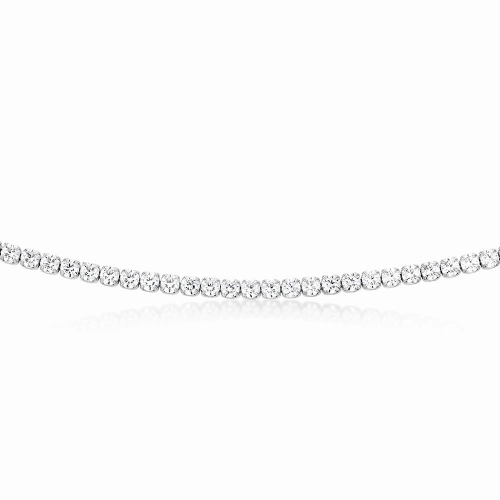 Sterling Silver Rhodium Plated 3mm Cubic Zirconia Tennis 50cm Chain