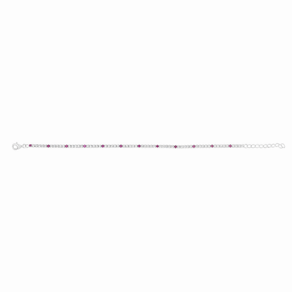 Sterling Silver Rhodium Plated Round White Zirconia And Created Ruby 16.5 3cm Tennis Bracelet