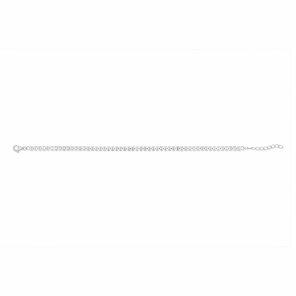 Sterling Silver Rhodium Plated White Baguette Zirconia 16.5 3cm Tennis Bracelet