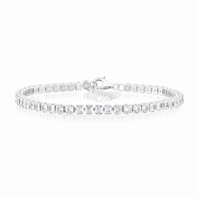 Sterling Silver Rhodium Plated White Baguette Zirconia 16.5 3cm Tennis Bracelet