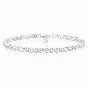 Sterling Silver Rhodium Plated White Round Cubic Zirconia 16.5 3cm Tennis Bracelet