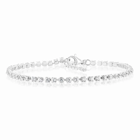 Sterling Silver Rhodium Plated White Round Zirconia 16.5 3cm Tennis Bracelet