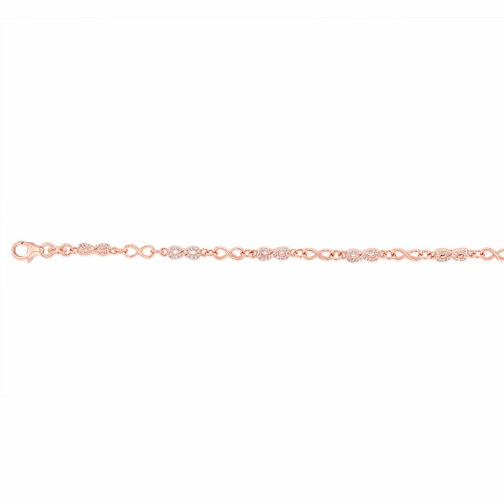 Sterling Silver Rose Gold Plated Cubic Zirconia Infinity 19.5cm Bracelet