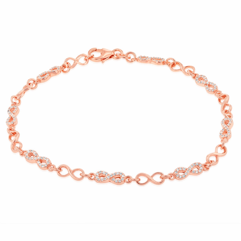 Sterling Silver Rose Gold Plated Cubic Zirconia Infinity 19.5cm Bracelet