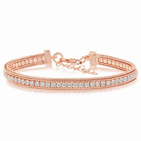Sterling Silver Rose Gold Plated Cubic Zirconia Tennis 19cm Bracelet
