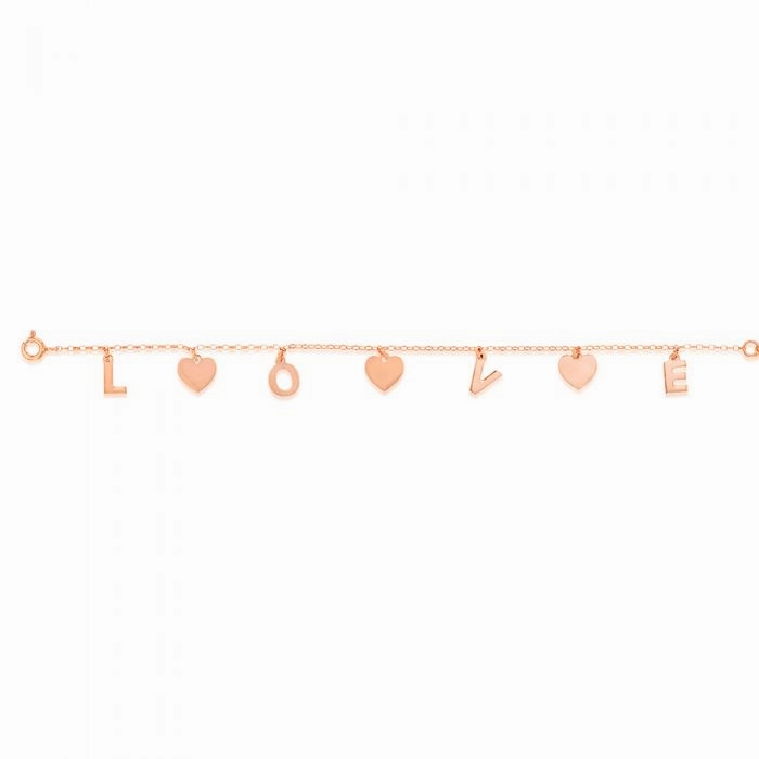 Sterling Silver Rose Gold Plated Love Charm 15.8 2.5cm Bracelet
