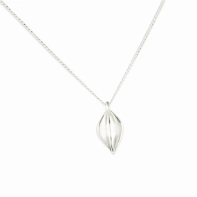 Sterling Silver Satin Finish Small Leaf Drop Pendant Necklace