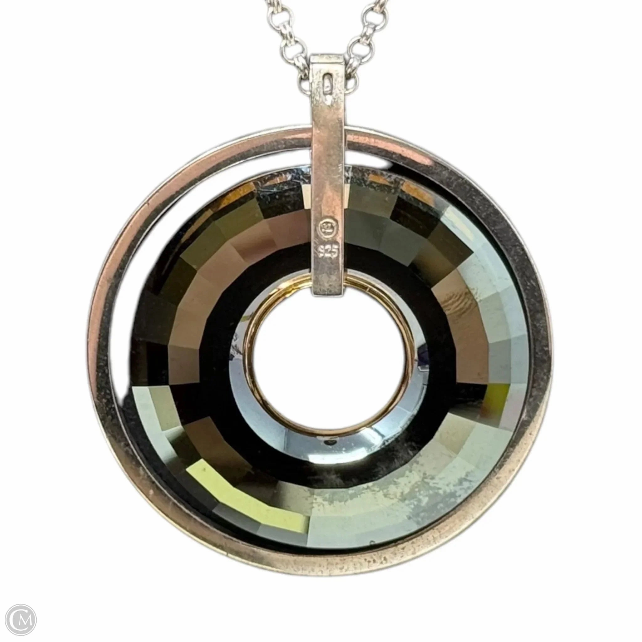 Sterling Silver Swarovski Crystal Circle Pendant Necklace Sterling Silver Stamped RL