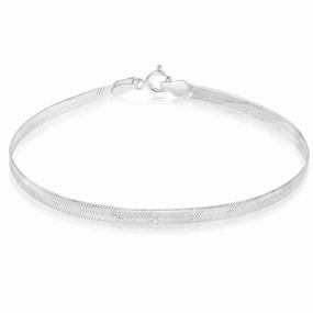 Sterling Silver Textured 4mm Herringbone 19cm Bracelet